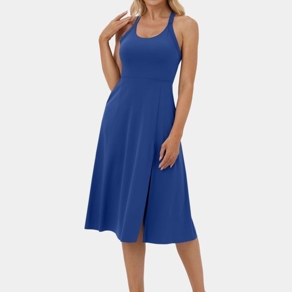 Halara Backless Cut Out Twisted Side Pocket Split Midi Casual Dress. - Picture 2 of 8